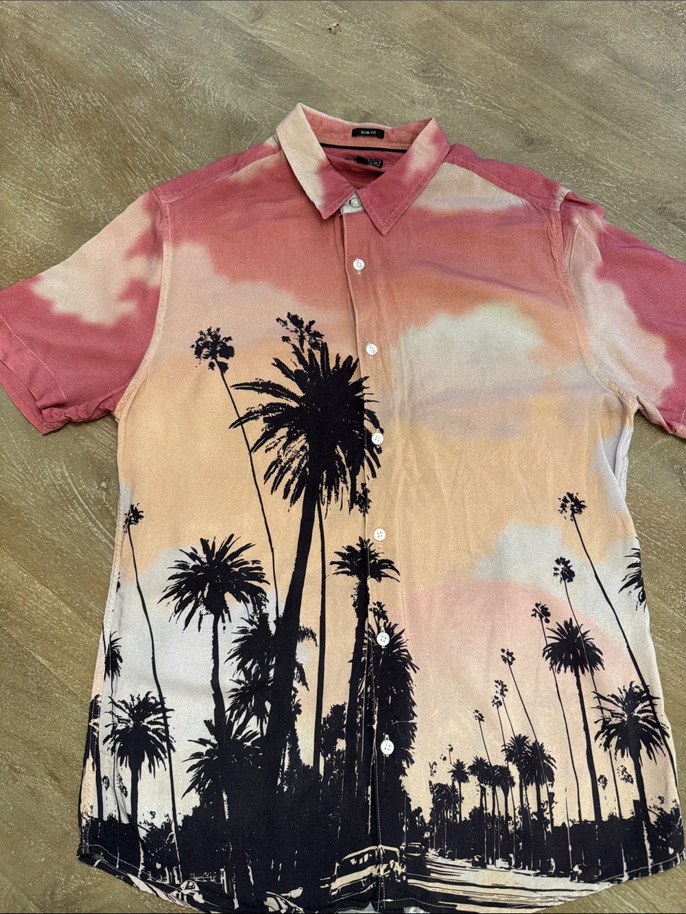 Guess Sunset Palm Short-Sleeve Button-Up Shirt - Pink/Peach